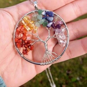 New Tree of Life Silver Necklace Colorful Pendant Fairycore Spiritual Jewelry